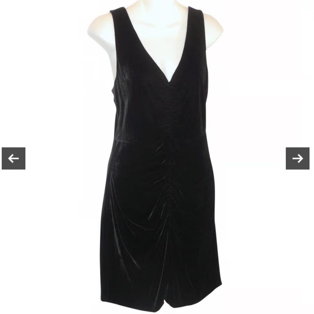 Theory Mini Black Velvet V-Neck Astell Front Ruched Dress size 2- like new condi